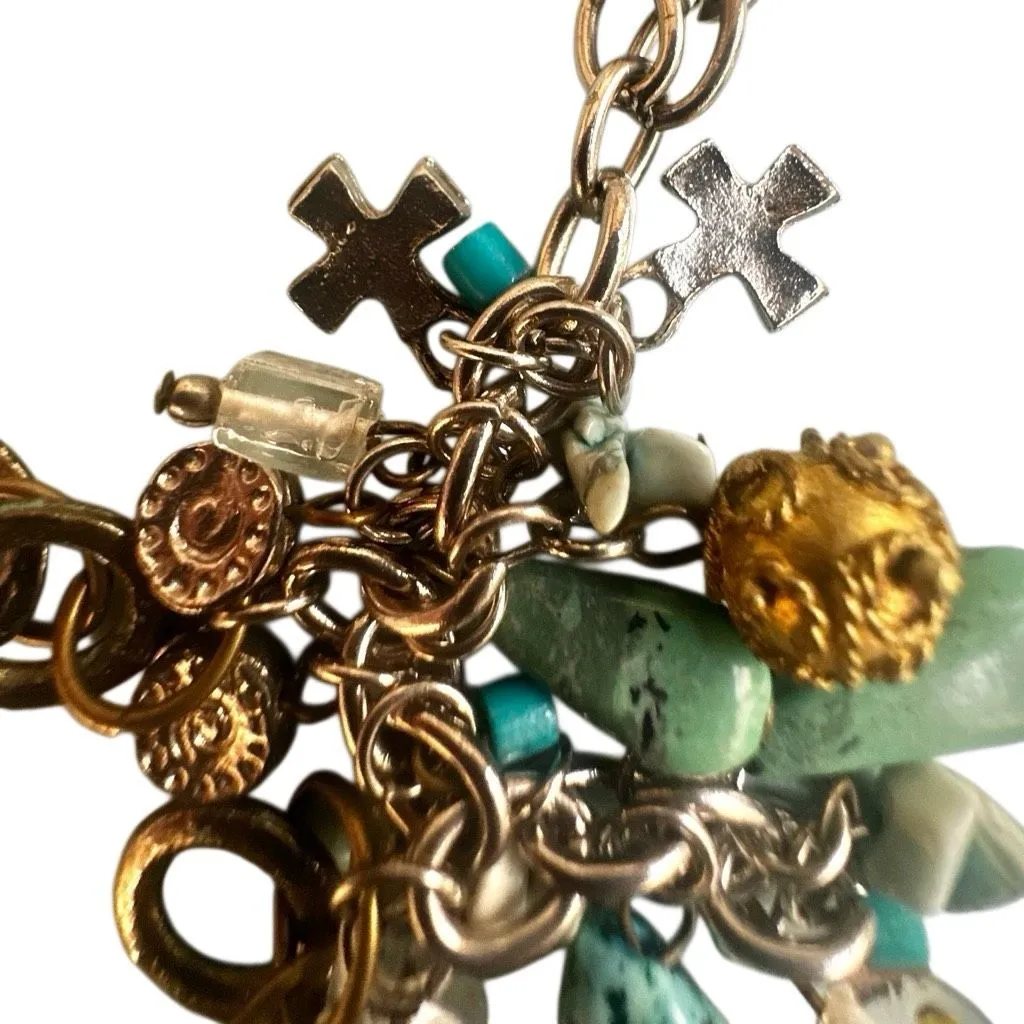 Vintage Charm Cluster Necklace with Natural Stones & Mixed Metals - Image 9