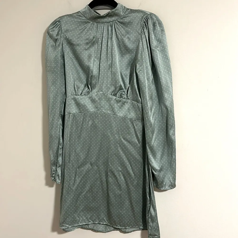 Reformation Samuel LS Mint polka dot mini dress  fall cottagecore 100% silk - Image 5