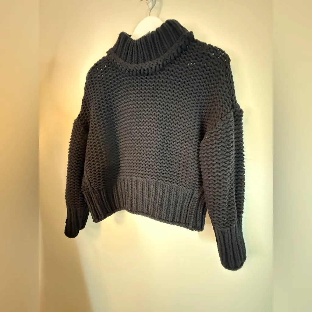 Free People My Only Sunshine Sweater Chunky Knit Turtleneck Oversize Black S EUC - Image 8
