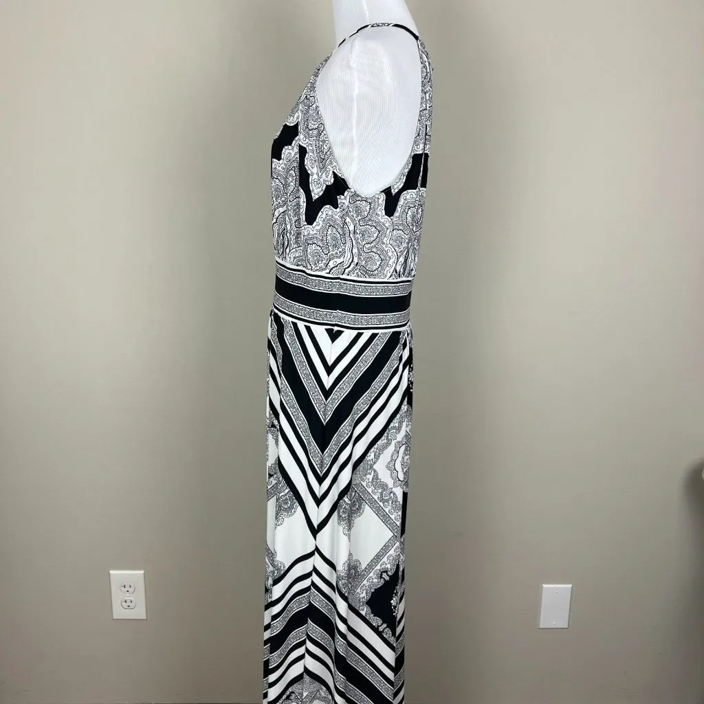 London‎ Style Collection Maxi Dress 12 Black White Halter Neck Paisley Stripe - Image 7