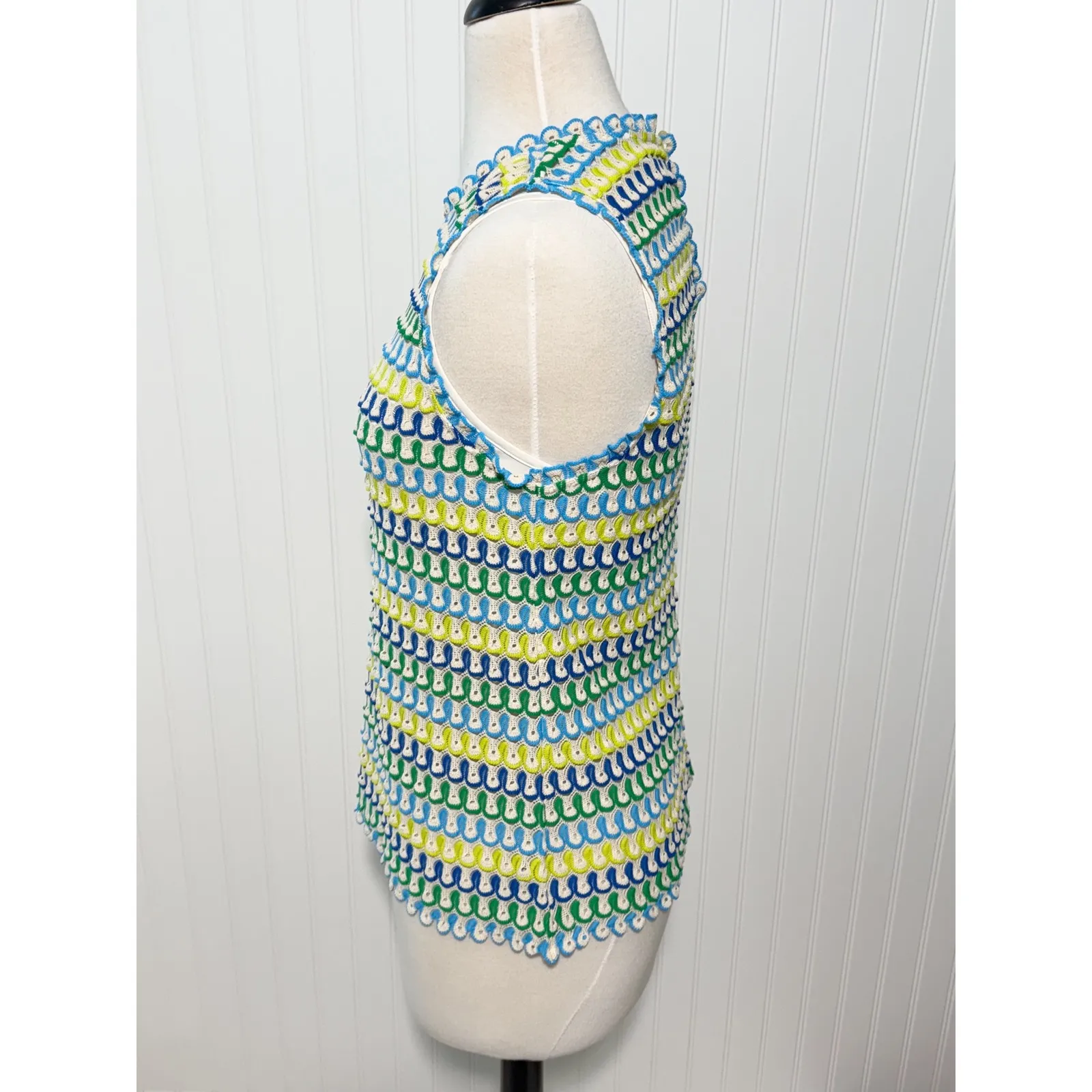Johnny Was Jade Nili Crochet Knit Tank Top Blue Green Yellow Size Medium Stripe - Image 8