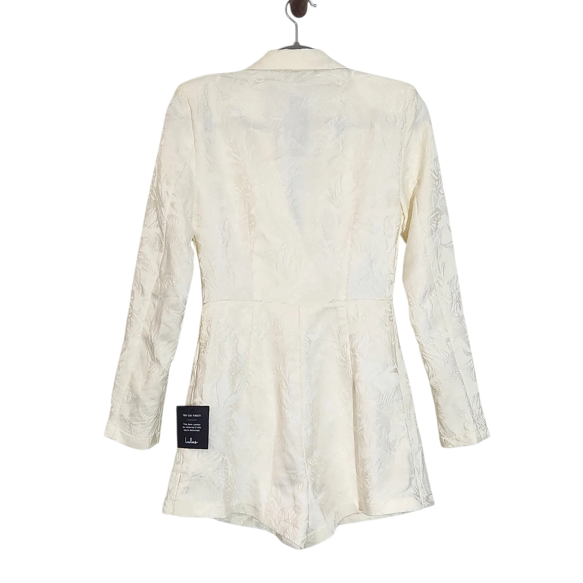 Lulus Cream Long Sleeve Romper with Blazer Styling NWT Size Small Bridal Romper - Image 2