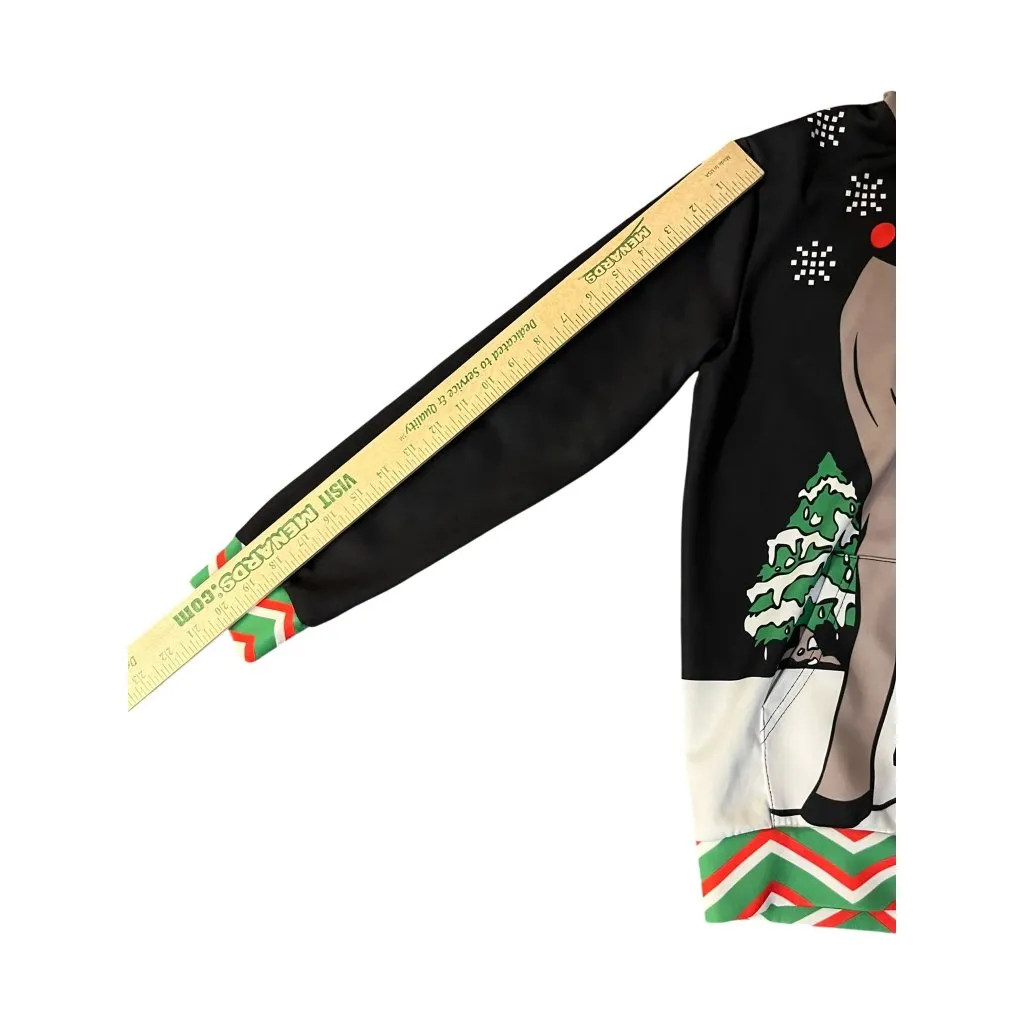 Christmas Reindeer Hoodie Adult Unisex Size S? Black Holiday Pullover Used - Image 12