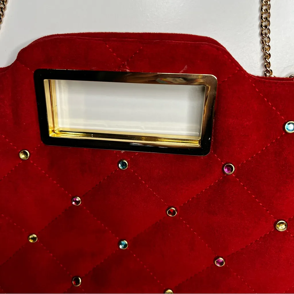 INC International Concepts Judith Quilted Red Bedazzled Clutch Purse - Image 4