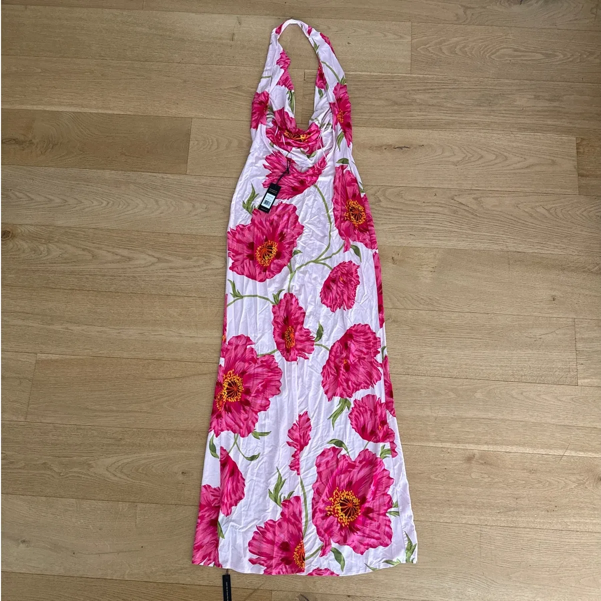 AFRM Maxi Dress Halter Cowl Neck Peony Floral Imade Size M Pink Size M - Image 4