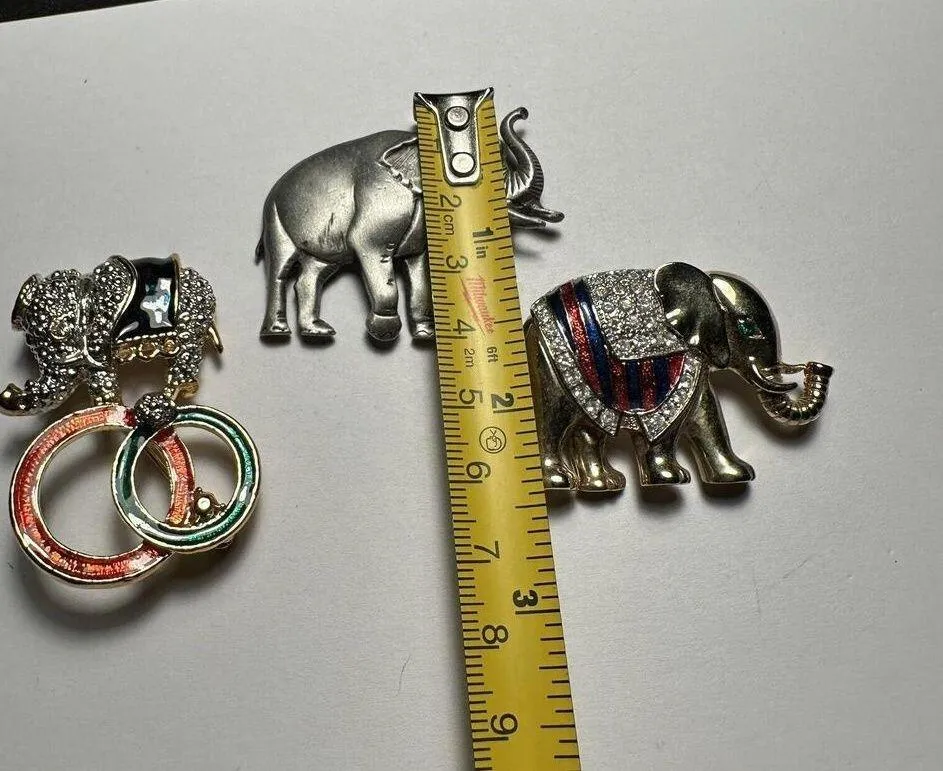 Lot Of 3 Elephant Animal Brooch Pins 1 Enamel 1 Rhinestone 1 Pewter - Image 9