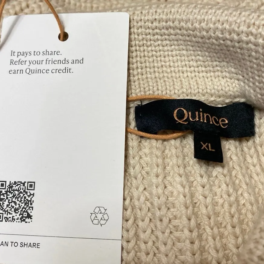 NEW Quince Women's Cream Chunky Rib Knit Collar Long Sleeve Polo Sweater Top XL - Image 3