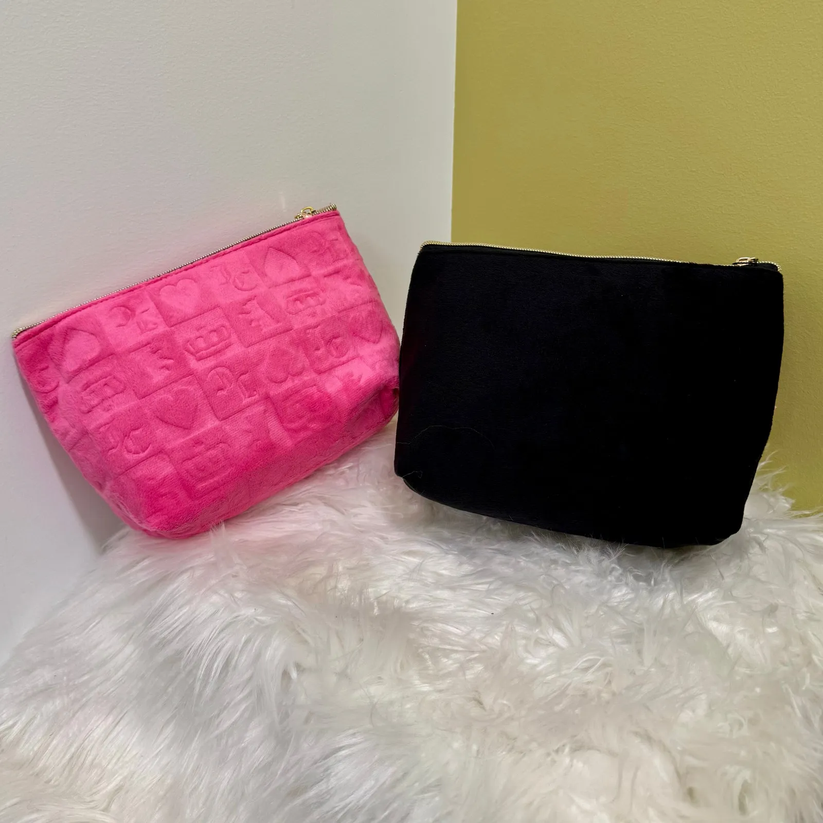 Juicy Couture Bling Velour Makeup Comestic Bags Bundle of 2 Pink Black Logo NWT - Image 3