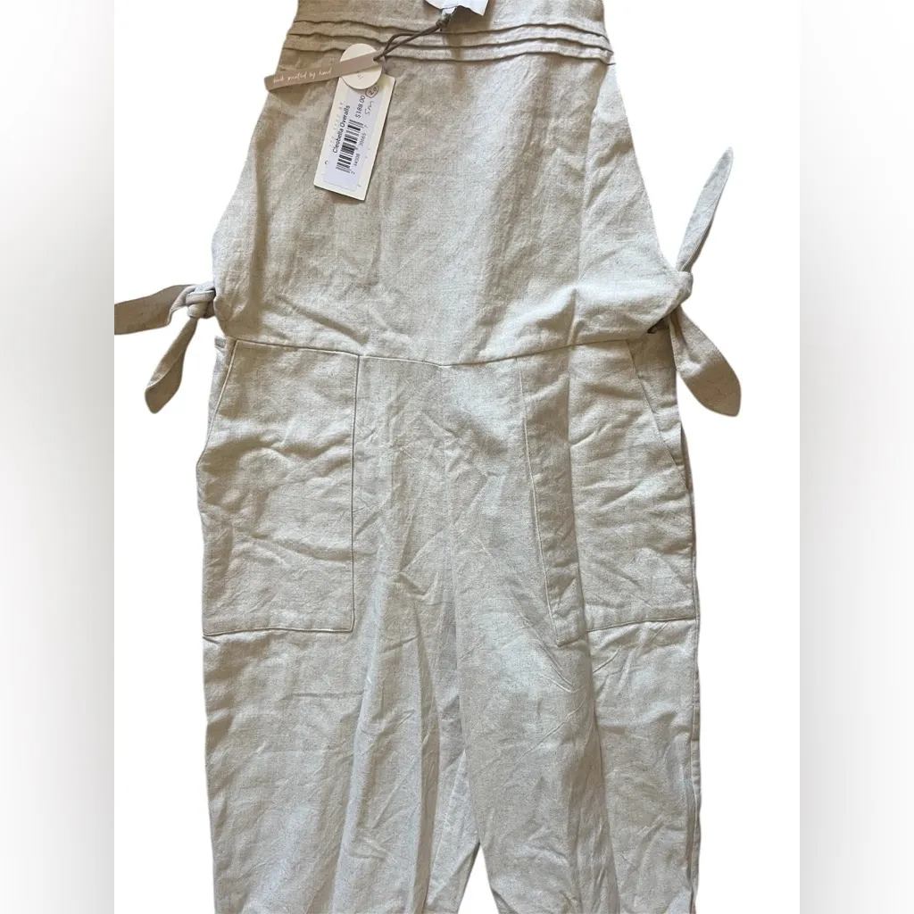 Cleobella  Hand Printed Beige Linen Overalls | Small NWT - Image 3