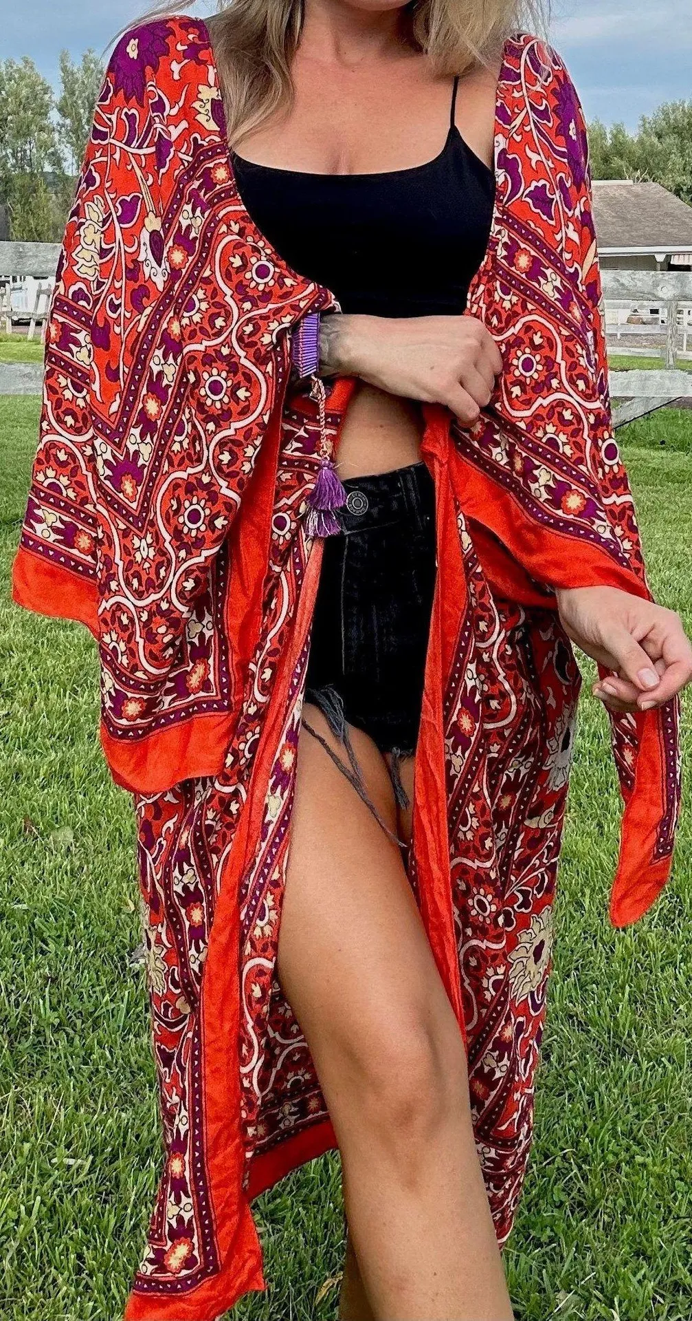 Free People bohemian floral oversize wide sleeve overshirt kimono kaftan jacket - Image 6