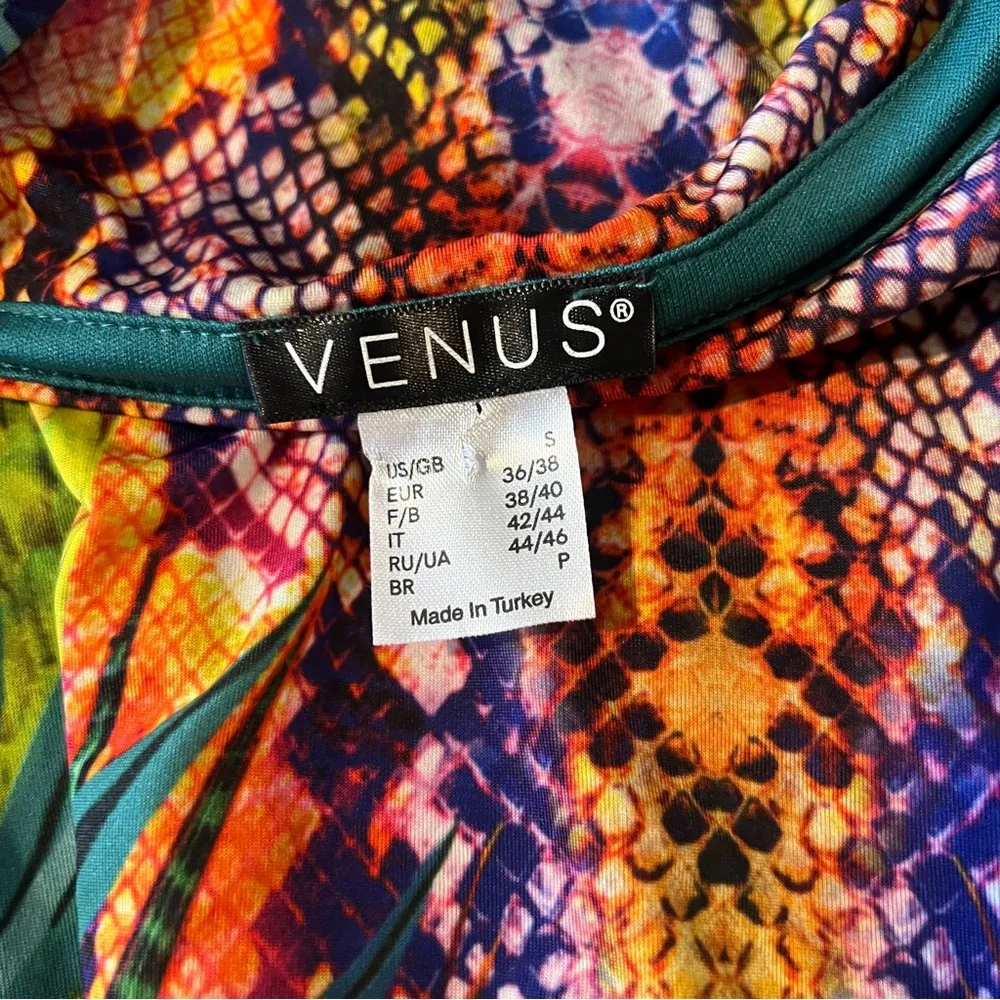 Venus Multicolor Mixed Prints Snake Leaf Feathers Sheer Sleeve Cold Shoulder Top - Image 11
