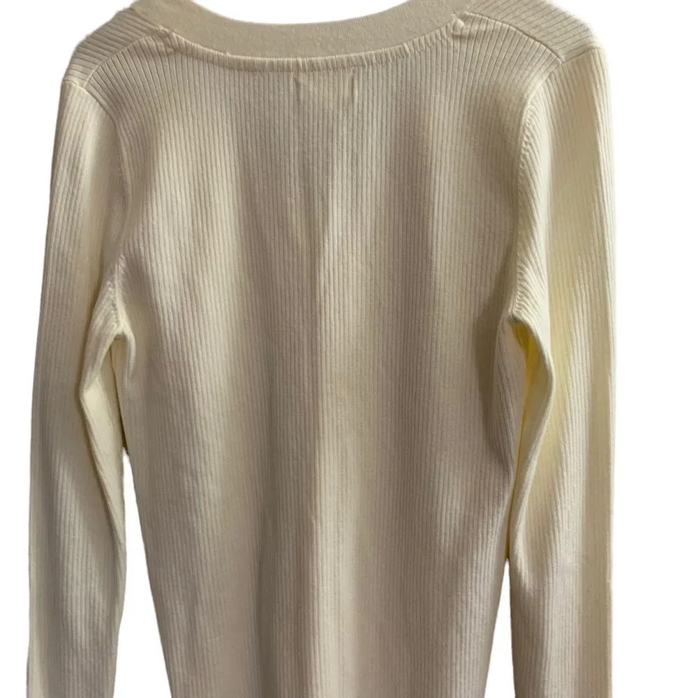 𝅺Mauve by Anthropologie Cream Ribbed Vneck Sweater - Image 3
