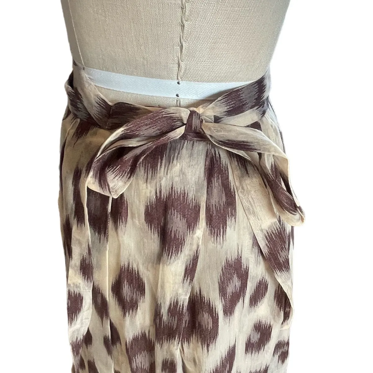 Lafayette 148 New York Brown Linen/Silk Blend Animal Print Skirt Size 4 - Image 4