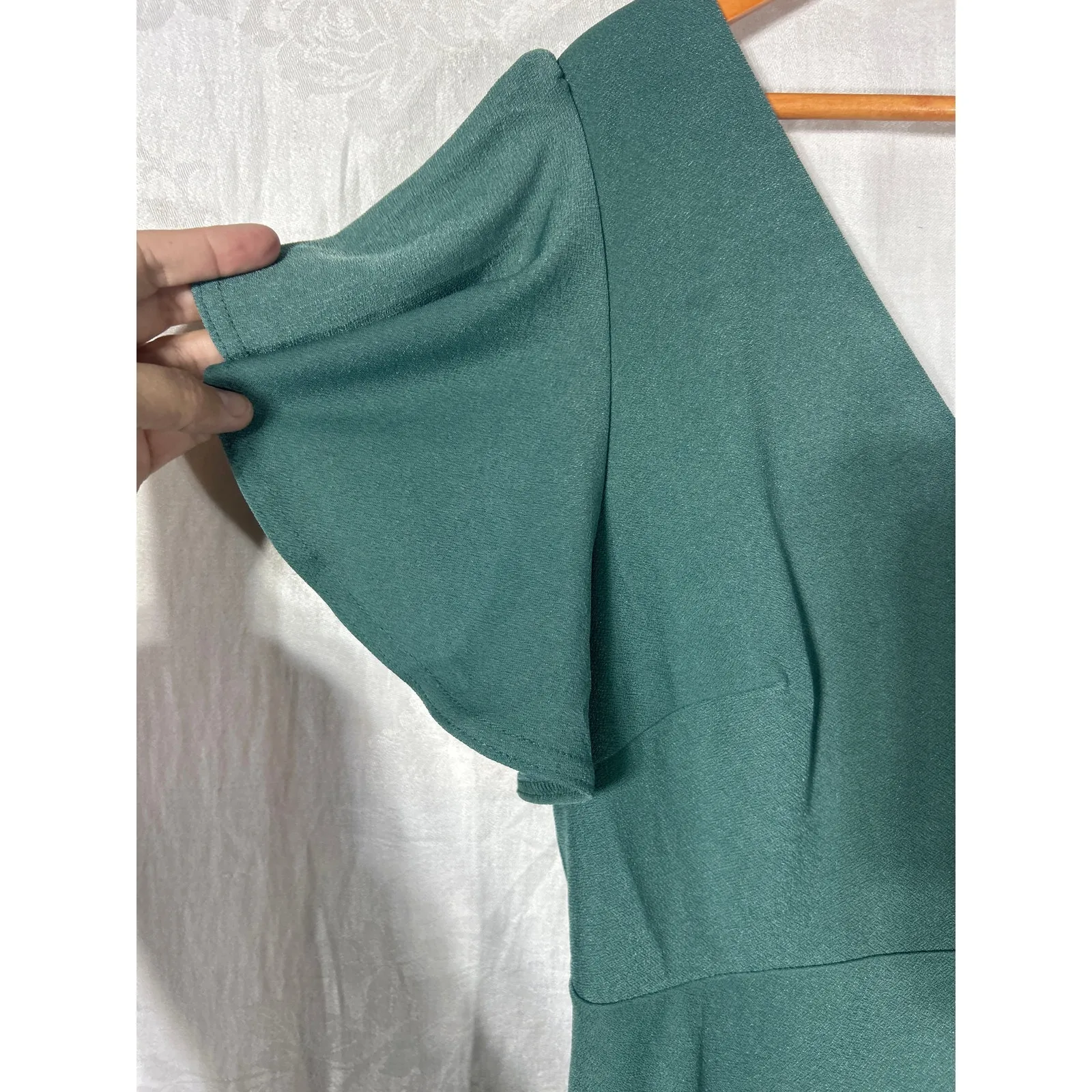 Birdy Grey Dress 1X Curve Hannah Empire V Neck Flutter Sleeve Green Crepe - Image 2
