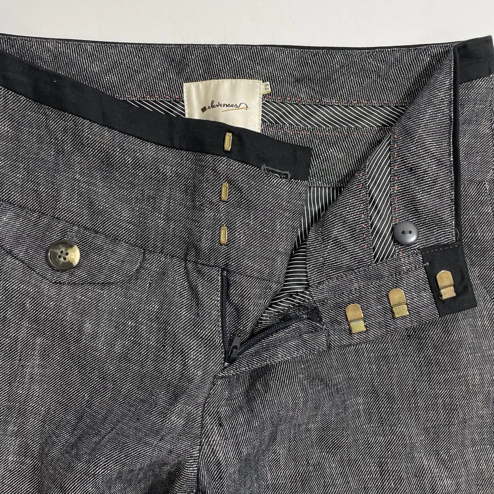 NEW Elevenses Womens‎ Trousers Wide Leg 100% Linen Pants Cuffed Hem Black Sz 2S - Image 4