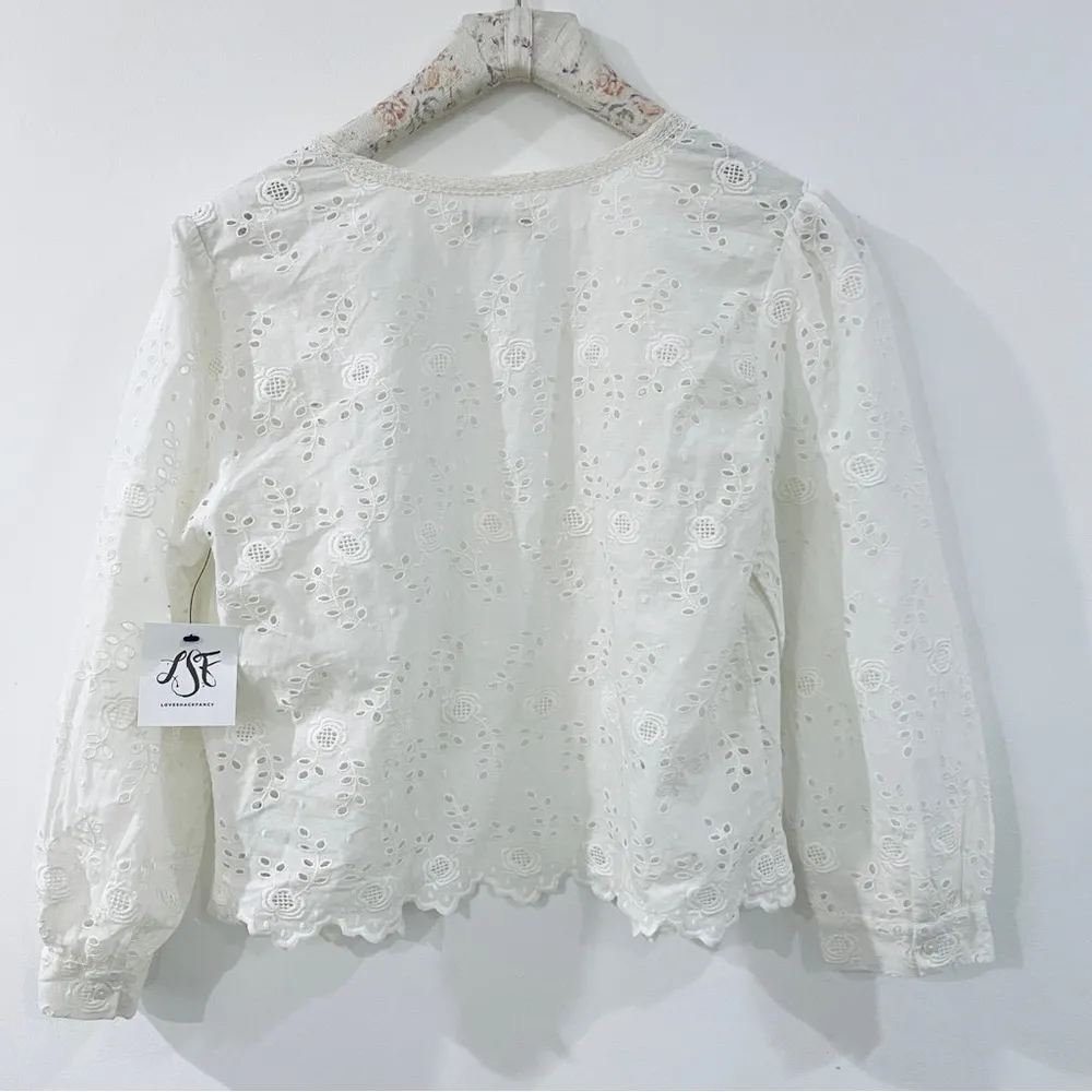 LoveShackFancy 100% cotton eyelet button up cropped blouse - Image 9