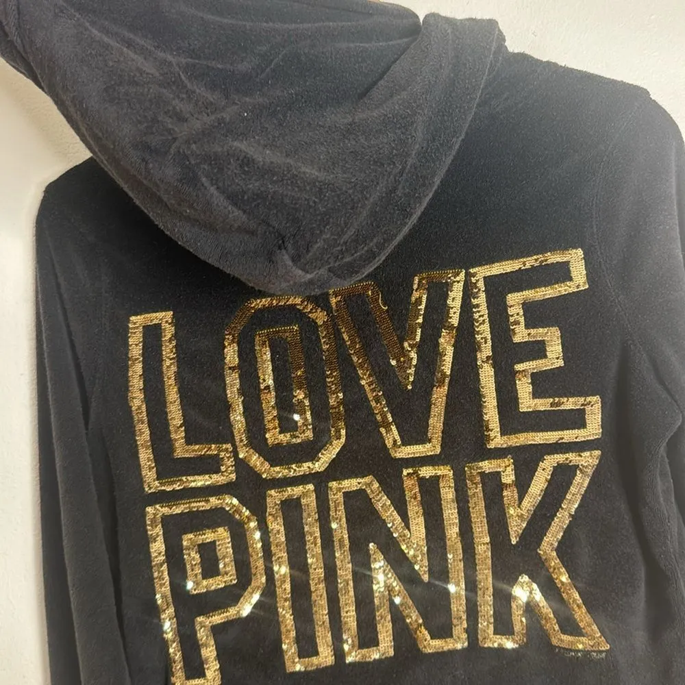 Y2K PINK Victoria’s Secret black zip up love pink sequin jacket size small - Image 10