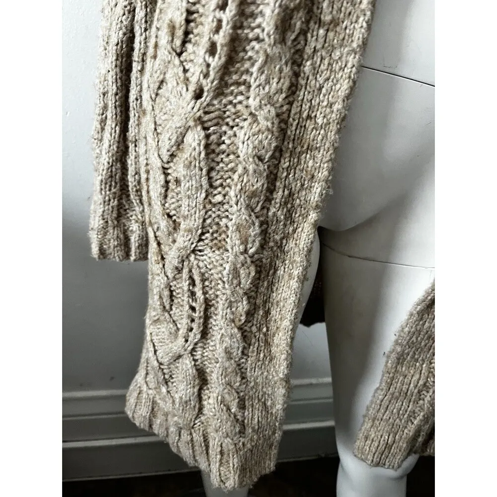 Vintage Banana Republic Beige Cowl Neck Button Across Cable Knit Duster Sweater - Image 9
