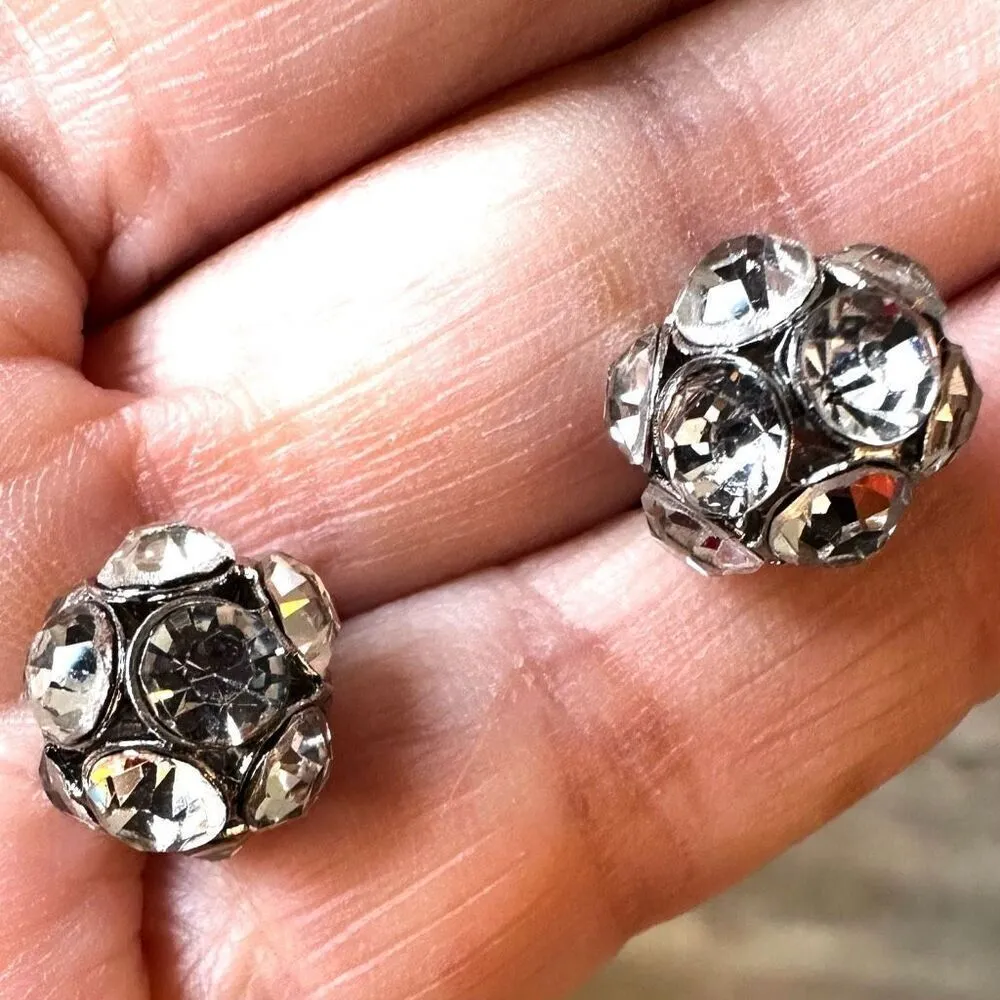 Rhinestone disco ball post earrings Silver - Image 2