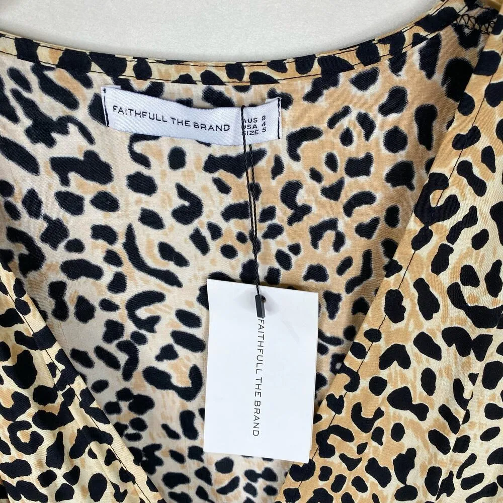 NWT Faithful the Brand Black Orange Animal Print Abby Wrap Midi Dress Size 4 - Image 3