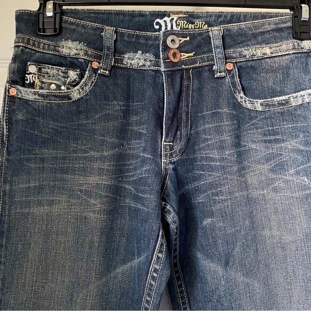 Miss Me Size 29 boot cut Blue jeans Faux diamonds with Flap pockets de… - Image 8