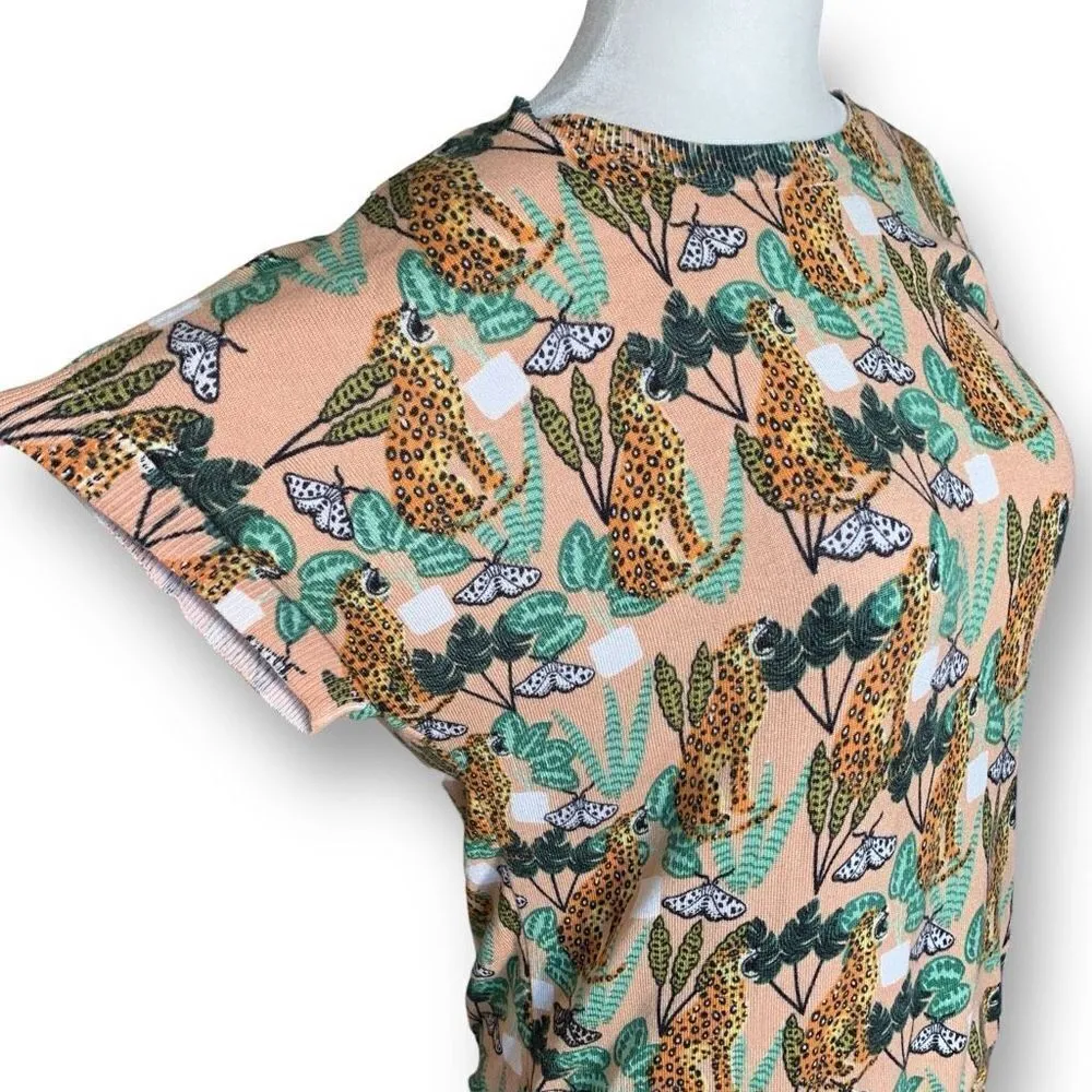 Anthropologie PepaLoves Feline Printed Sweater Tee Leopard Plant Knit Crewneck - Image 5