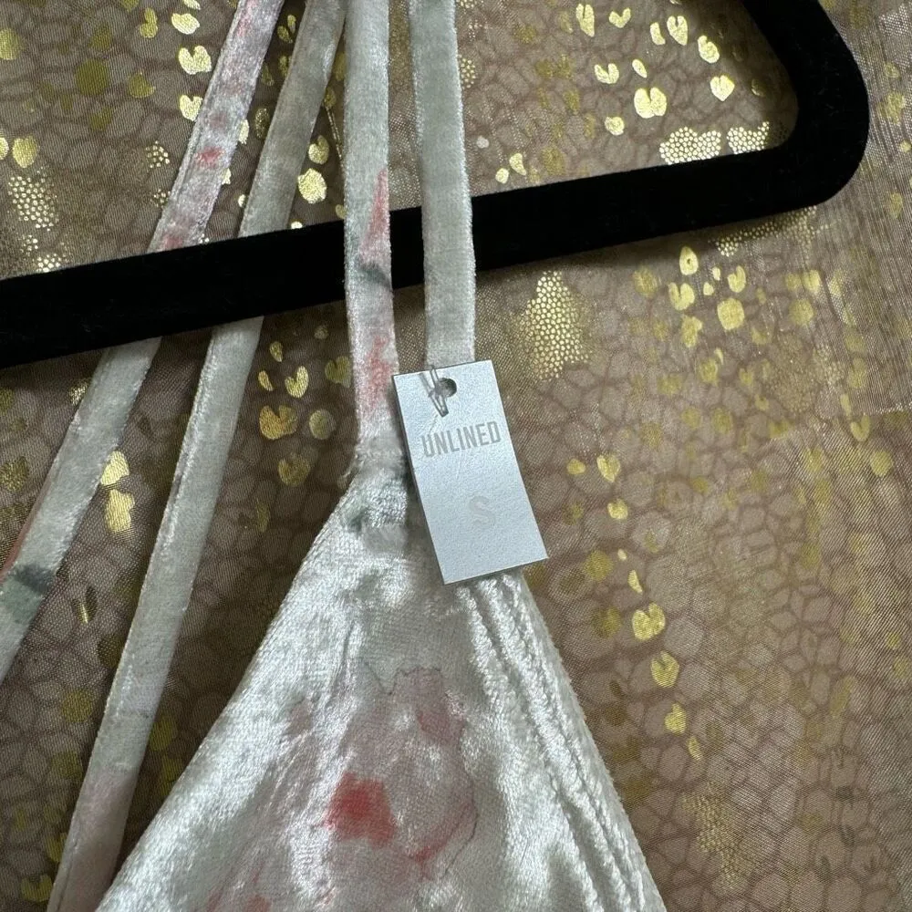 PINK Victorias Secret White Floral Velvet Triangle Strappy Bralette Small NWT - Image 6