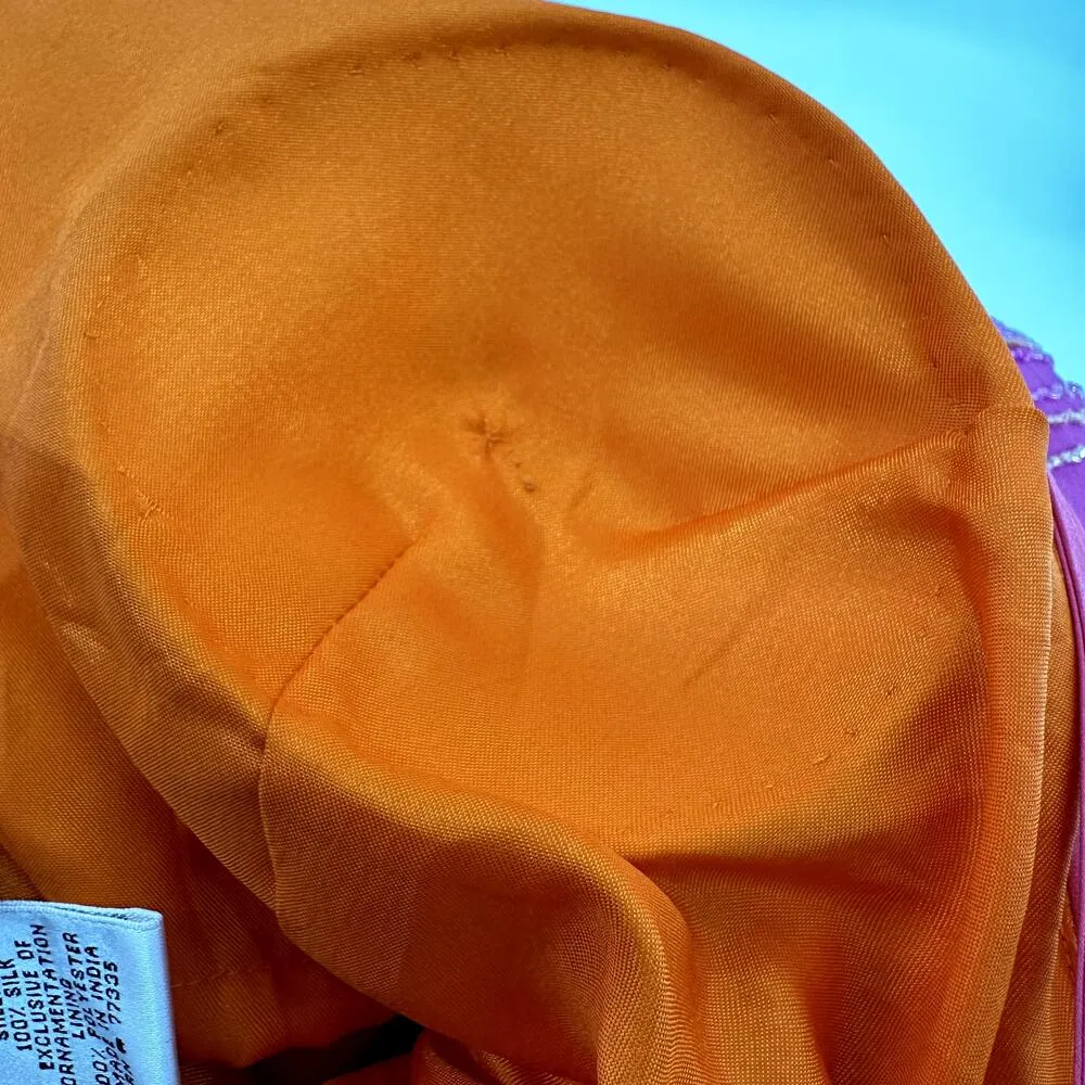 Scala Beaded Long Maxi Dress V Neck Side Slit Padded 100% Silk Pink Orange L NWT - Image 4