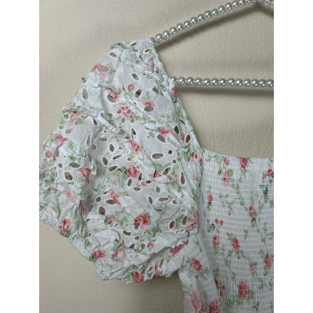 LoveShackFancy Clementine Eyelet Dress Size 2 Coquette Floral Girly Midi Length - Image 13