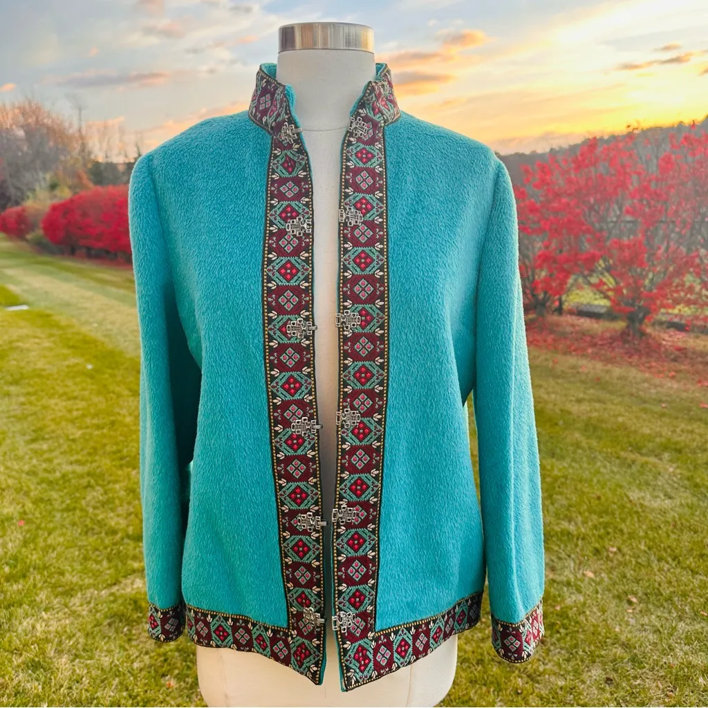 Vintage Danico 100% Pure Wool Scandinavian/Nordic Sweater Jacket Blue Size 12 - Image 2