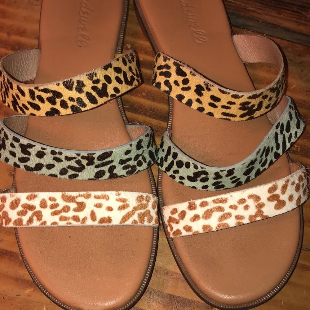 Madewell The Ilana Slide Sandal in Calf Hair size 6 seaside blue Wash leather​​ - Image 8