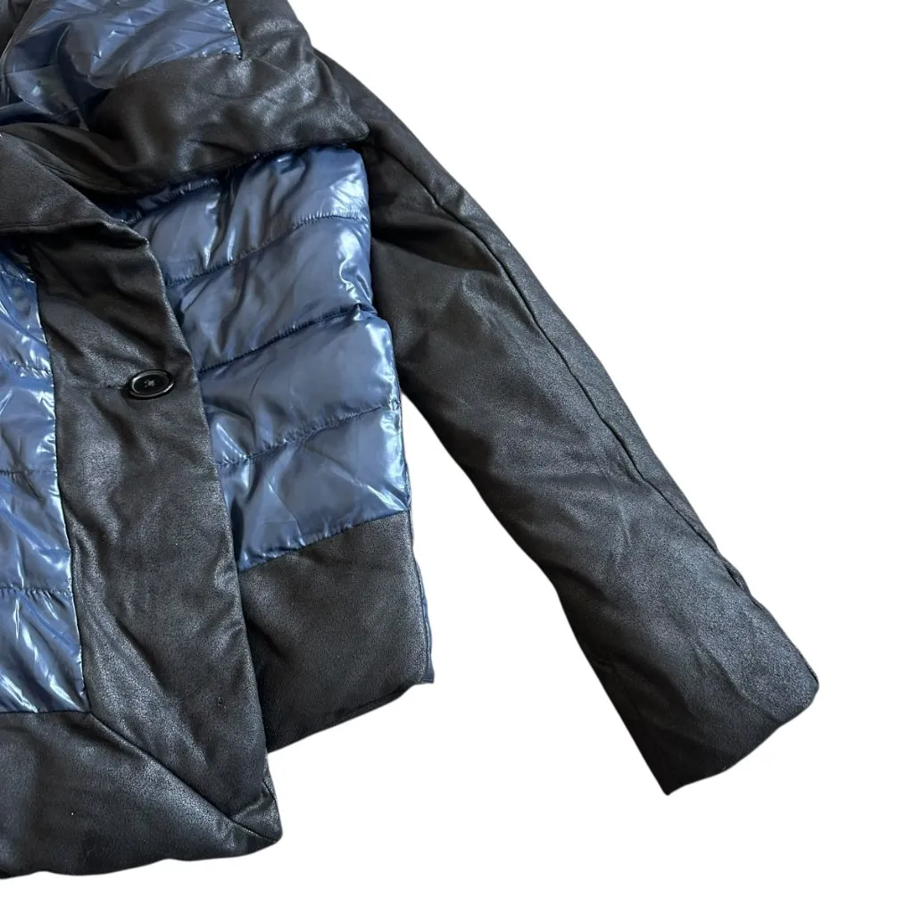 BB Dakota Steve Madden Cecile Puffer Coat Jacket Colorblock Blue Black Med NWOT - Image 7