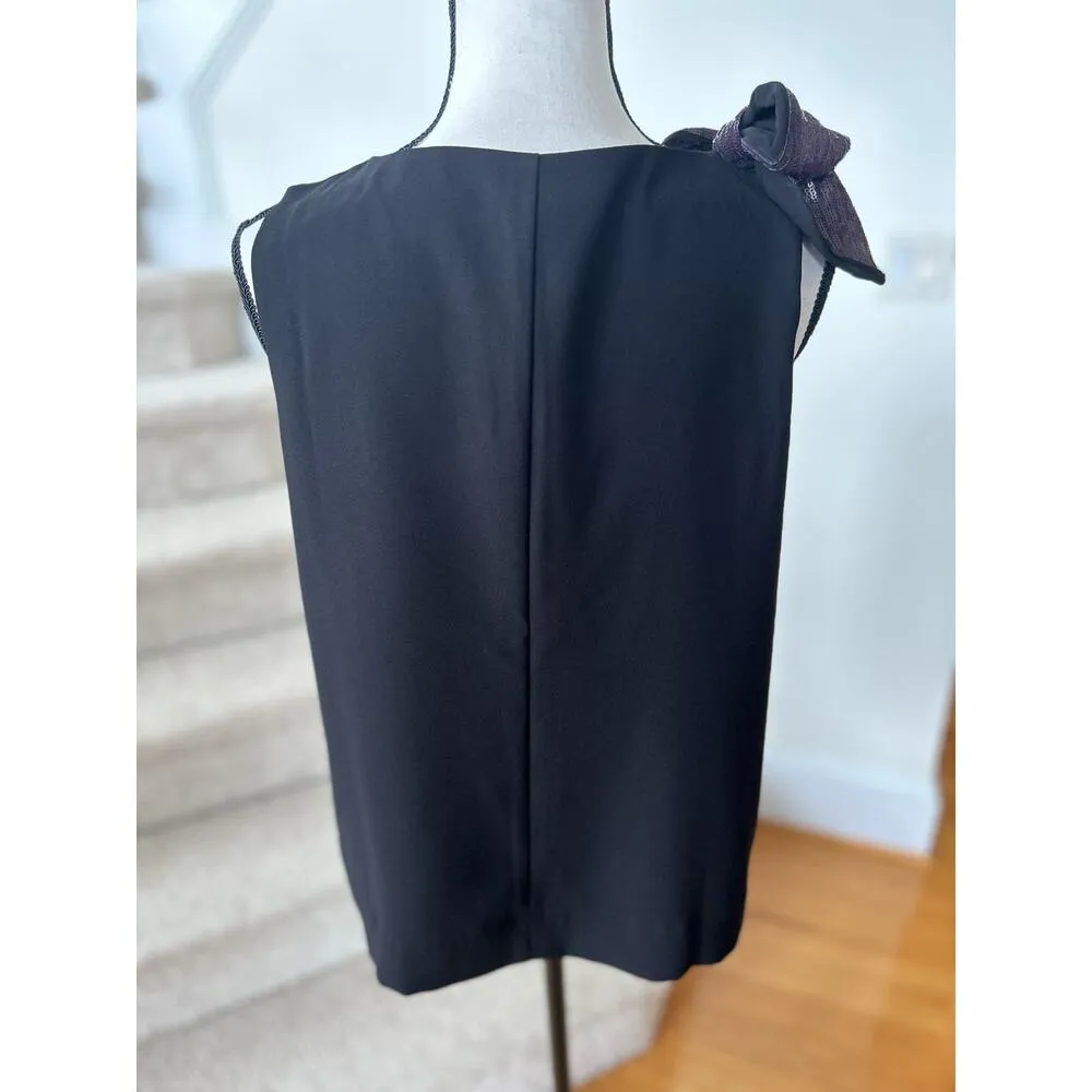 J.Crew Black Sleeveless Purple Sequin Shoulder Bow Tank - Image 4