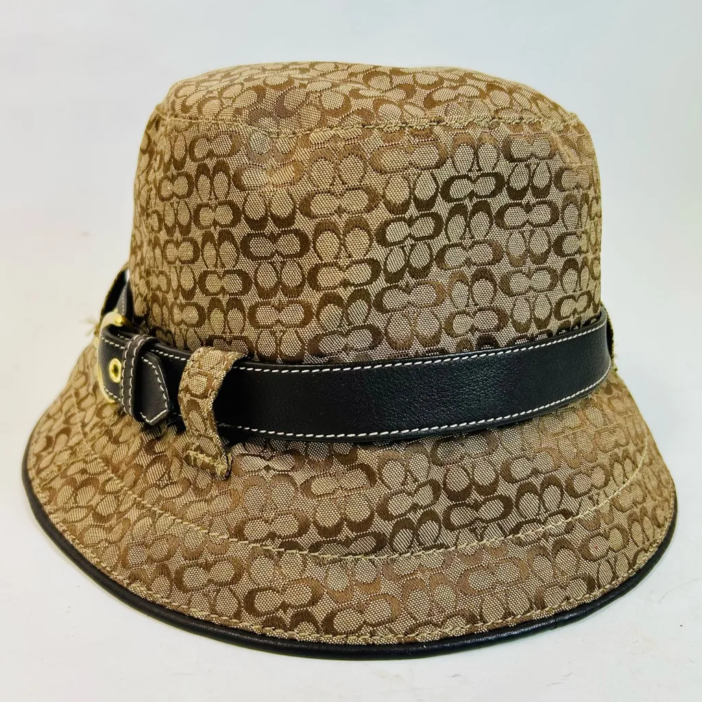 Coach Monogram Bucket Hat Khaki Brown Signature CC Logo with Leather Belt - Image 6