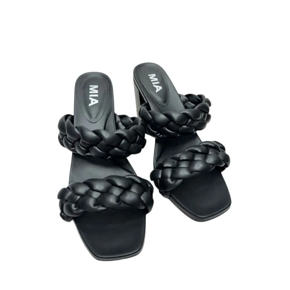 MIA Sandals Size 6.5 Double Strap Braided Black Slip On Open Toe Heels - Image 3