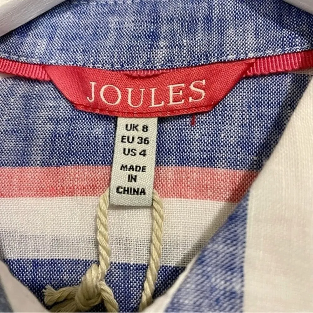Joules Women’s Jeanne Print Button Down Linen Shirt Blue & Red Stripe Size 4 NWT - Image 4