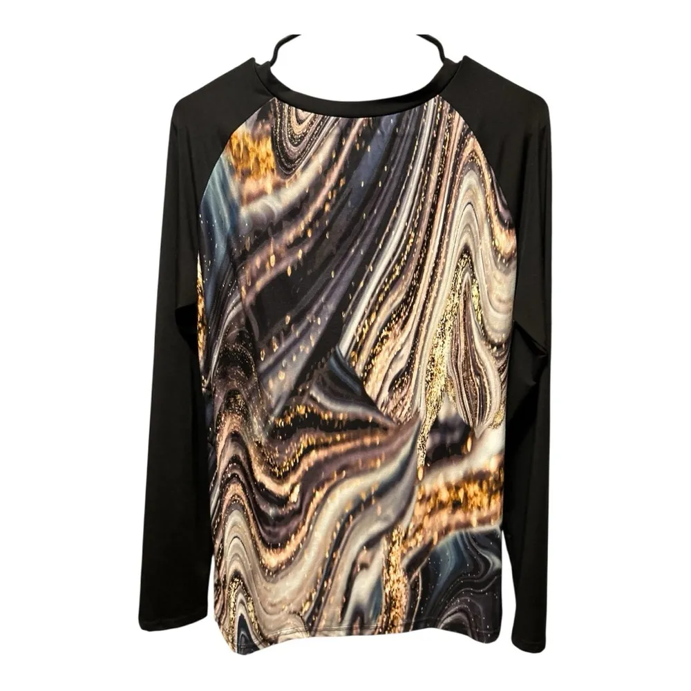 Brown and Cream marble Sleeve Graphic Tee Size L - Image 2