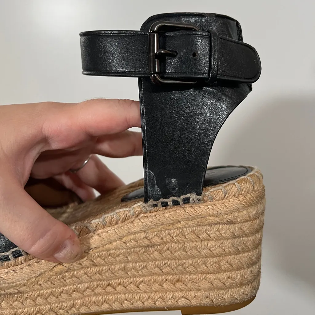 Coach Espadrille Wedges Primrose Raffia Leather Sandals Size 8.5 Women - Image 5