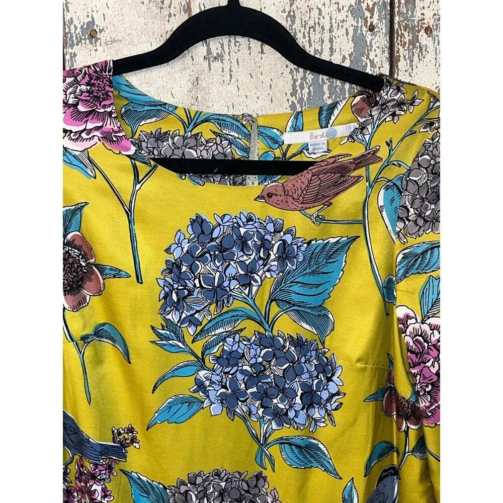 Boden Silk Eliza Bird Green Floral Garden 3/4 slv dress 6L - Image 3