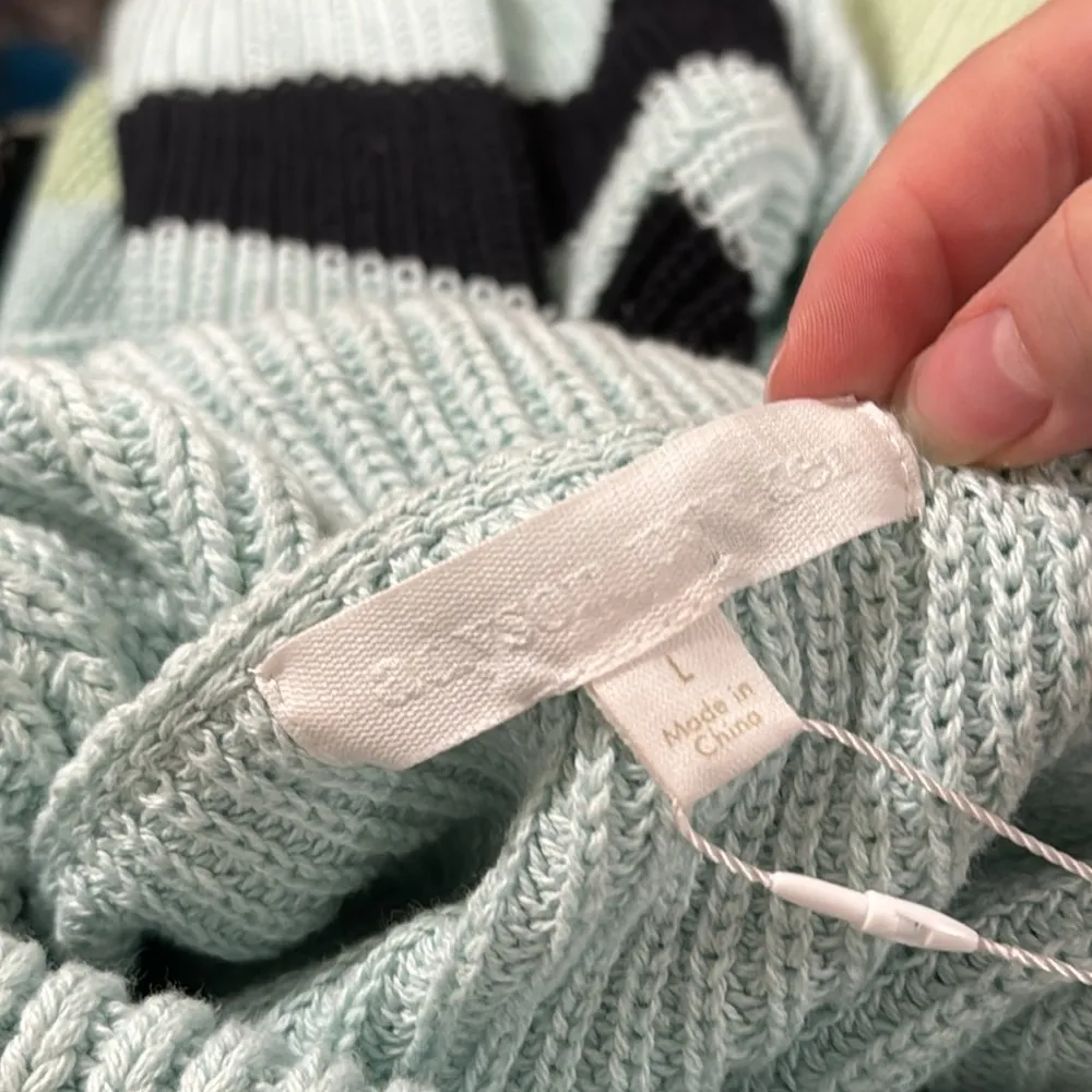 Adyson Parker Starlight Blue Combo Chunky knit striped cotton sweater Size L - Image 9