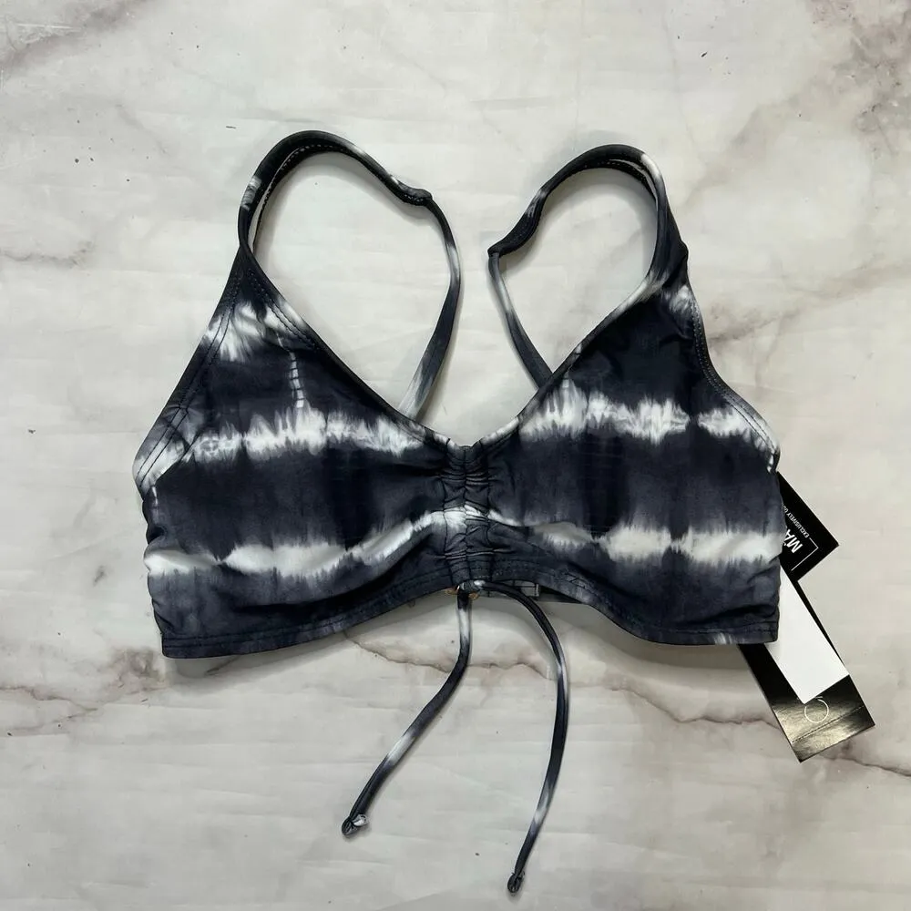 California Waves Juniors Cinch Front Tie Dye Bralette Bikini Top Size XS Black - Image 2