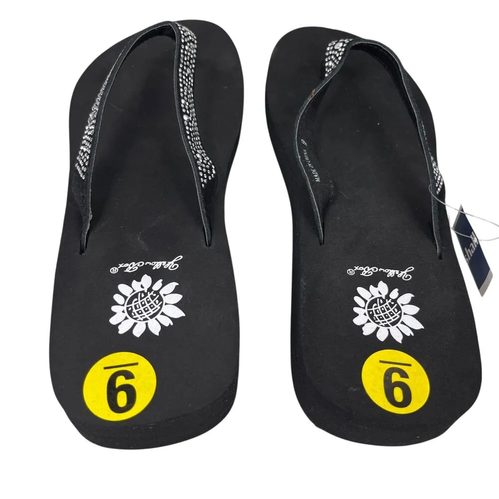 Yellow Box Rhinestone Flip Flop Sandal 9 Black Leather Upper New - Image 11