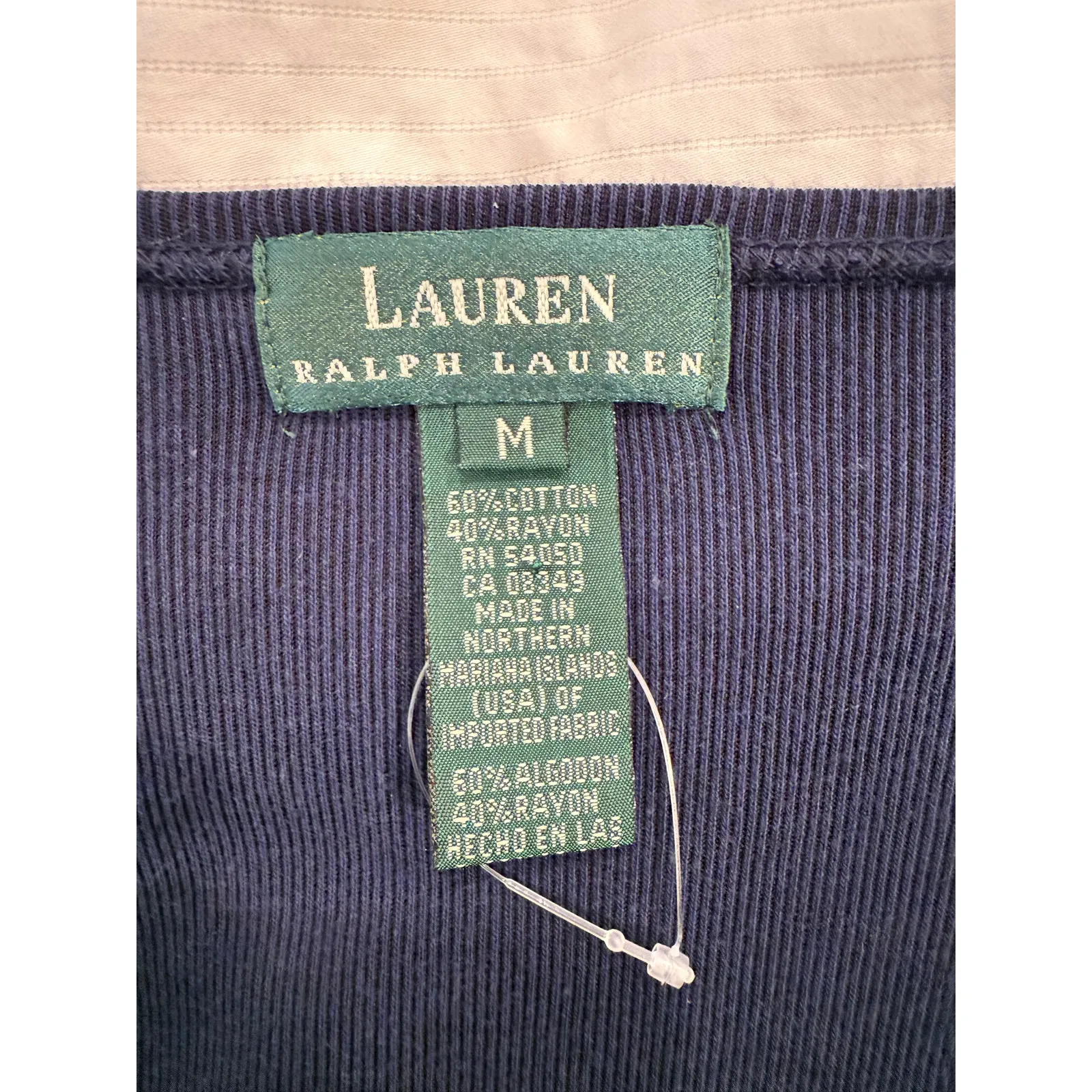 Lauren Ralph Lauren Midi Dress Women Medium Navy Cotton Ribbed Knit Button Front Blue - Image 4