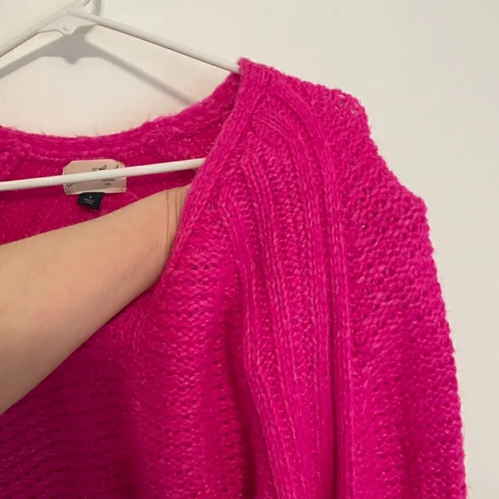 Universal Threads UNIVERSAL THREAD Balloon Sleeve V-Neck Pullover Sweater Neon Hot Pink Chunky S - Image 5