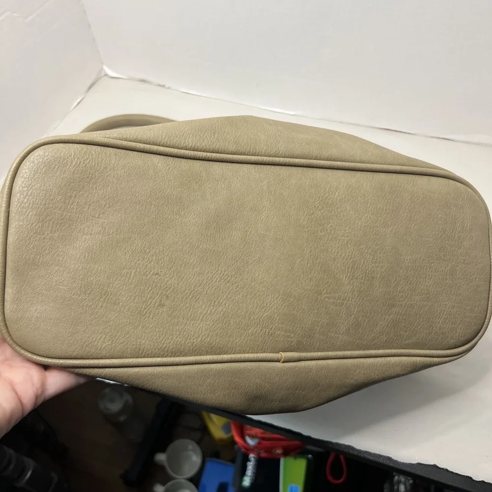 Sasha + Sofi Taupe Brown Gray Faux Leather Shoulder Purse Double Handle Bag - Image 10