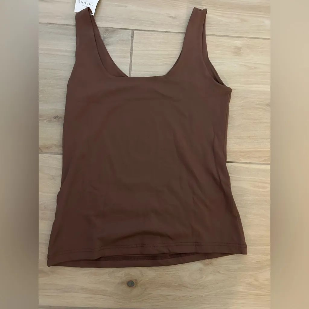 NEW Brown V Neck Tank Top Double Lined Fitted Tops Sleeveless Shirt M Size M - Image 2