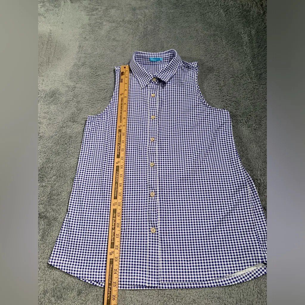 J. McLaughlin Sleeveless collared Checkered Top - navy blue and White medium - Image 6