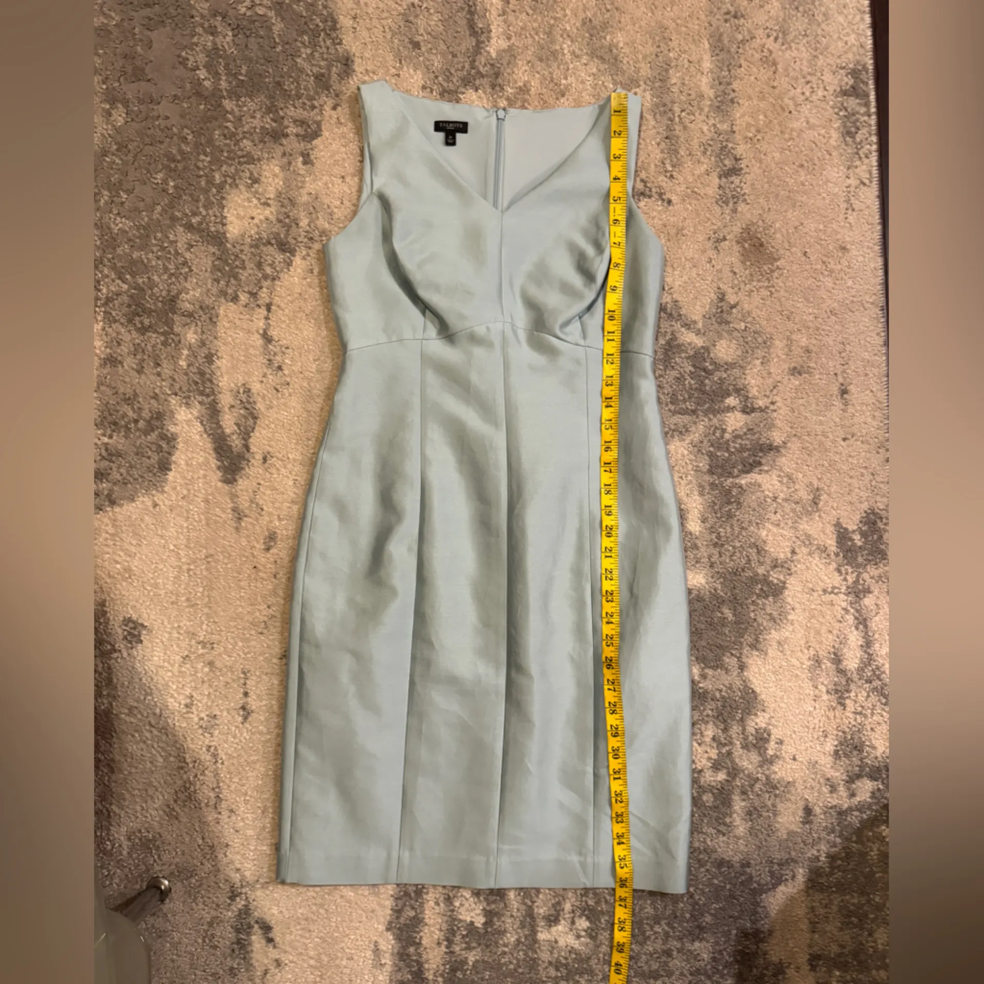 Talbots Petite Silk Light Blue V-Neck Mini Dress - Image 7