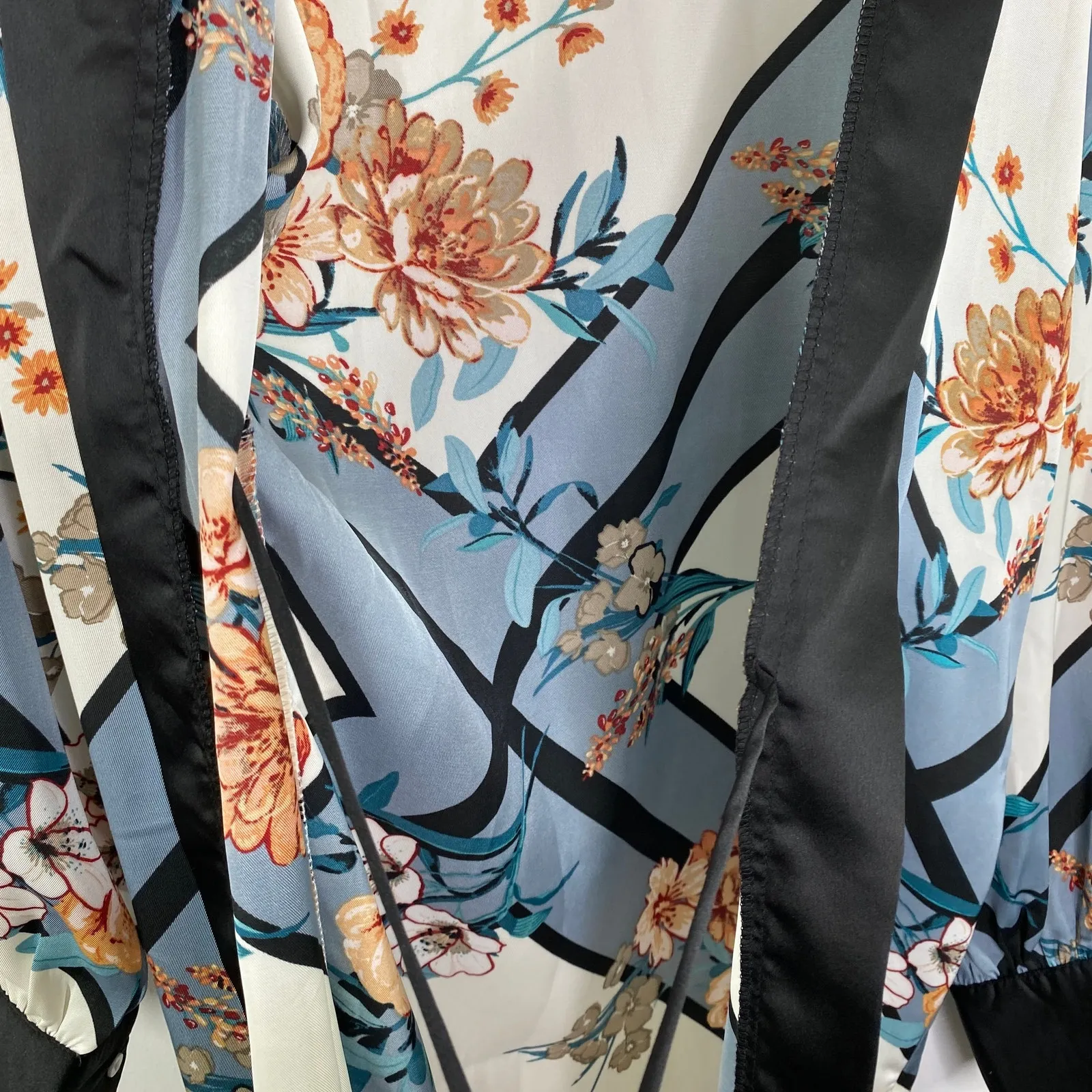 Lulu's Dusty Blue Floral Print Satin Midi Robe Dress Women's Size X-Small XS - Image 6