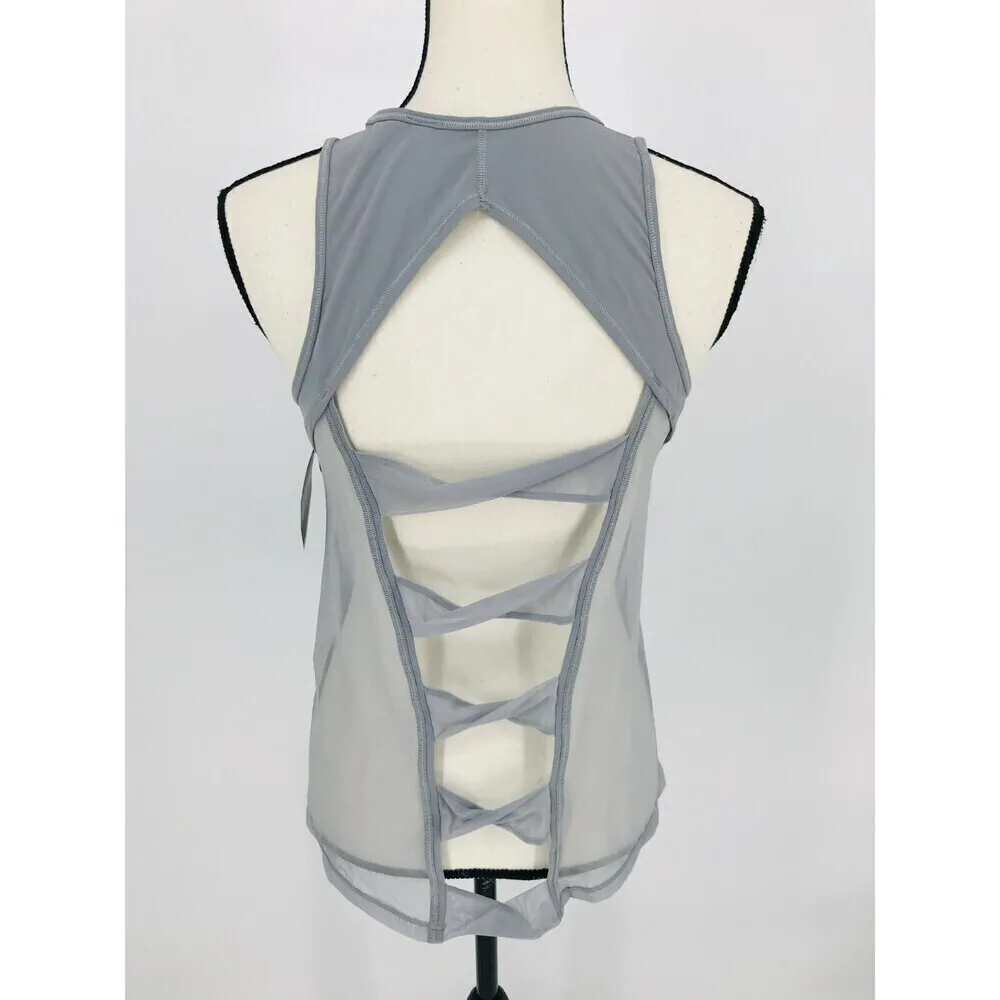 VS VICTORIA'S SECRET SPORT SIZE XSMALL GRAY OPEN TIE‎ BACK TANK TOP SHIRT - Image 3